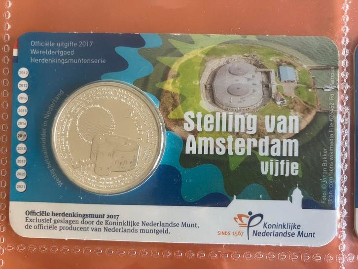 Coincard UNC Stelling van Amsterdam Vijfje 2017, Postzegels en Munten, Munten | Nederland, Euro's, Ophalen of Verzenden