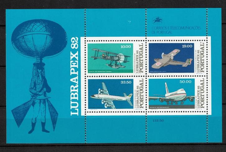 portugal 1982 pf blok luchtvaart vliegtuigen lubrapex 82, Postzegels en Munten, Postzegels | Thematische zegels, Postfris, Vliegtuigen