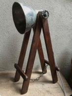 Stoere industriële bureaulamp tafellamp, hout zink, Ophalen of Verzenden, Zo goed als nieuw, Metaal, Minder dan 50 cm