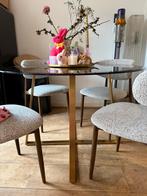 Made glazen tafel 110, gerookt glas messing gouden voet, Huis en Inrichting, Ophalen, Gebruikt