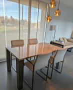 Dining Table with 4 Fabric Armchairs (Beige/Stainless Steel), Ophalen, Gebruikt, 50 tot 100 cm, 150 tot 200 cm