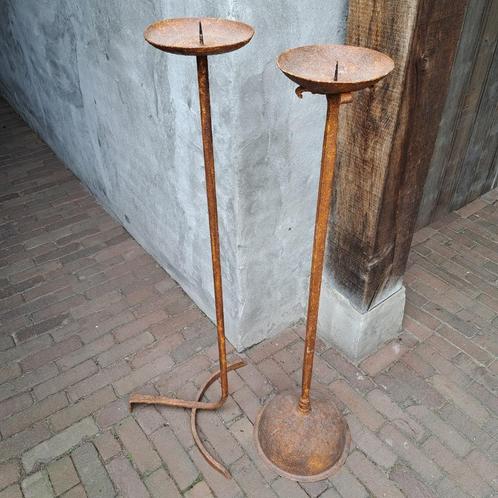 Set 2x metalen vloerkandelaar kandelaar roest *Etage3*, Huis en Inrichting, Woonaccessoires | Overige, Gebruikt, Ophalen