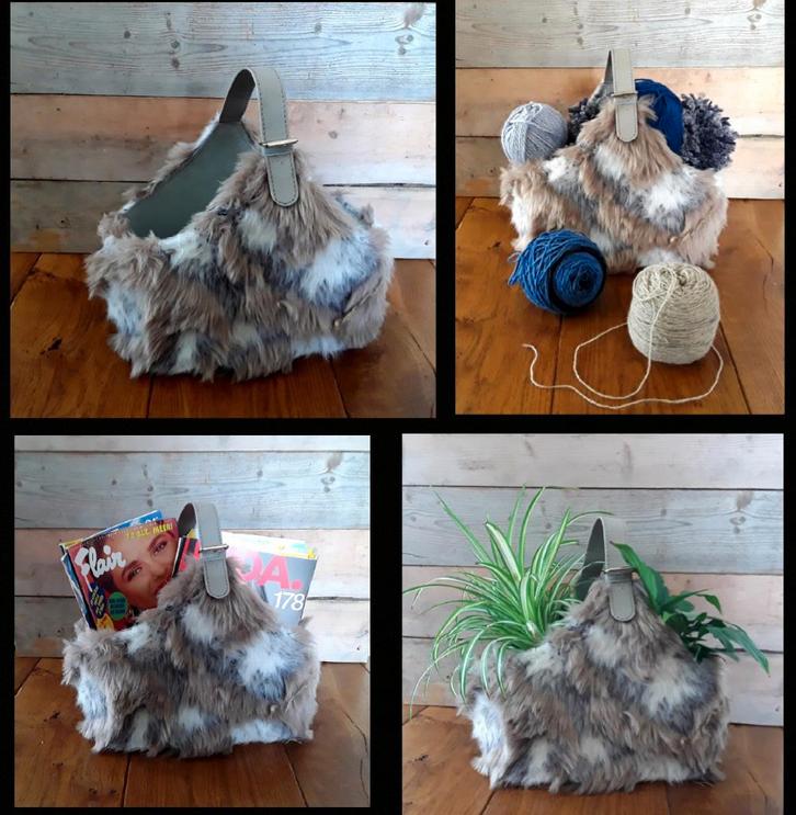 Mand nep bont - lectuurmand wolmand stoer landelijk sober), Huis en Inrichting, Woonaccessoires | Schalen en Manden, Gebruikt