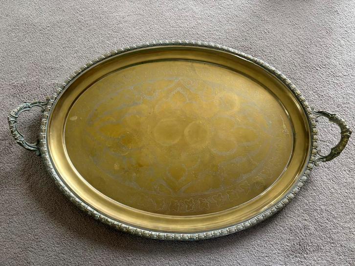 Mooi ovale koperkleurig dienblad 71 cm, Antiek en Kunst, Antiek | Koper en Brons, Ophalen of Verzenden