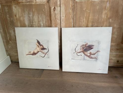 2 x schilderij engeltjes / cupido / Raffaello. Origineel, Antiek en Kunst, Kunst | Schilderijen | Klassiek, Ophalen