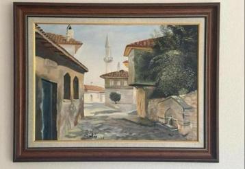 Klassiek Schilderij Straatscène Ingelijst Mooi Kunstwerk Te  beschikbaar voor biedingen