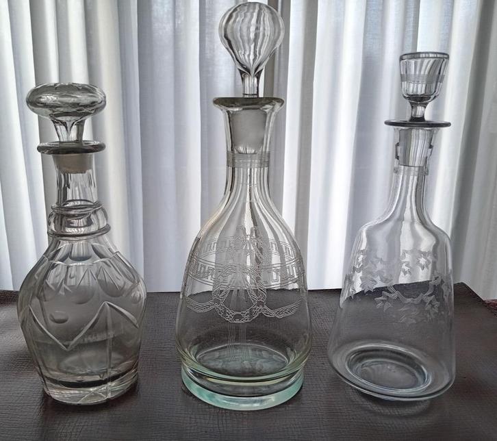 3 Antieke Karaffen uit 1850, Antiek en Kunst, Antiek | Glas en Kristal, Ophalen of Verzenden