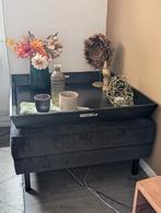 WOOOD velvet hocker + houten dienblad | als nieuw, Ophalen, Vierkant, 75 tot 100 cm, Zo goed als nieuw