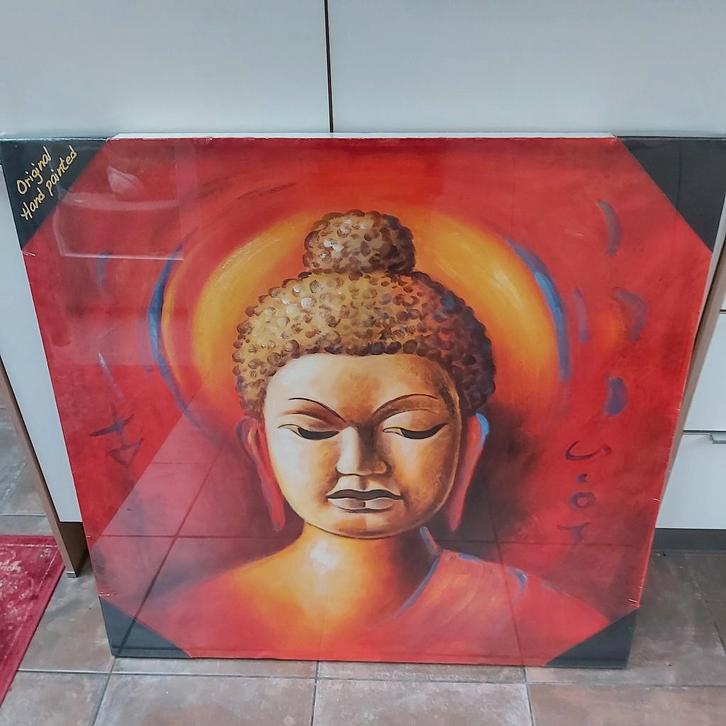 Handgeschilderde Boeddha op canvas, 100% NIEUW, Huis en Inrichting, Woonaccessoires | Schilderijen, Tekeningen en Foto's, Nieuw