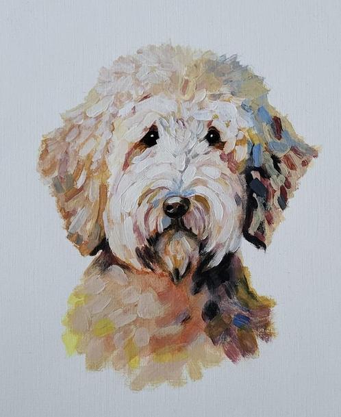 Handgemaakt, modern schilderij van een Labradoodle, Huis en Inrichting, Woonaccessoires | Schilderijen, Tekeningen en Foto's, Nieuw