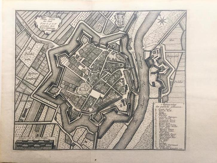 Tholen; Tirion - Platte Grond der Stad Tholen - 1753, Antiek en Kunst, Kunst | Etsen en Gravures, Verzenden