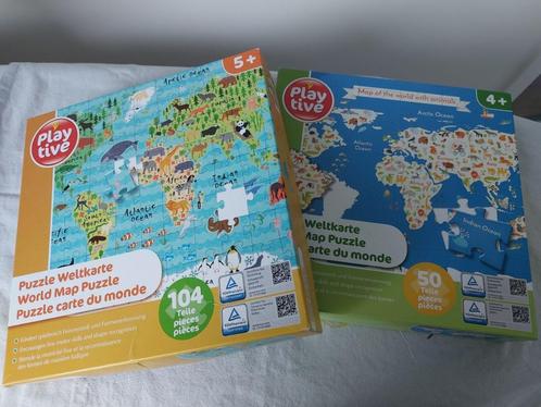 2x puzzel wereldkaart, Kinderen en Baby's, Speelgoed | Kinderpuzzels, Gebruikt, 4 tot 6 jaar, Meer dan 50 stukjes, Ophalen