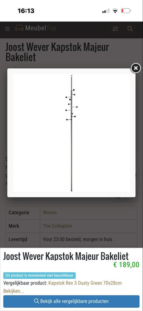 Kapstok die wordt geklemd tussen vloer en plafond., Huis en Inrichting, Woonaccessoires | Kapstokken, Gebruikt, Staande kapstok