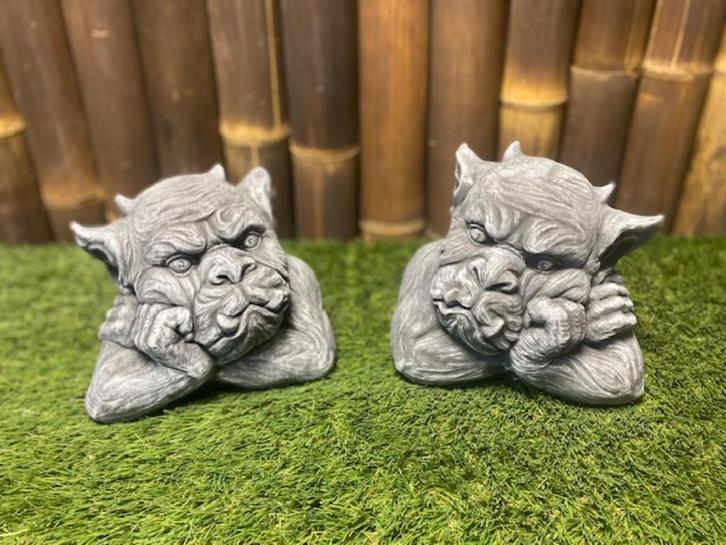 Set (2) Gargoyle borstbeelden, Tuin en Terras, Tuinbeelden, Nieuw, Overige typen, Beton, Ophalen
