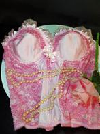 Pink Di Lorenzo lingerie 80s boned corset top Lace Diamanté, Handmade, Verzenden, Roze, Body of Korset