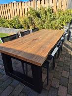 Steigerhouten eettafel met metalen poten 220 bij 1 meter, Huis en Inrichting, Tafels | Eettafels, Ophalen, Gebruikt, 200 cm of meer
