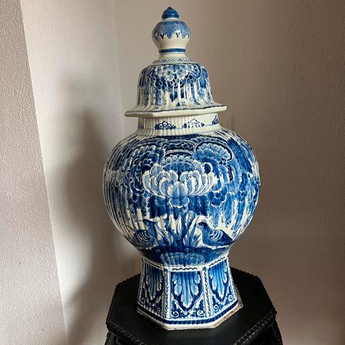 52 cm hoge dekselvaas pul delftsblauw porceleyne fles vogels, Antiek en Kunst, Antiek | Vazen, Ophalen of Verzenden