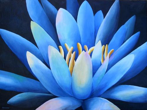 Mooi schilderij van een waterlelie In the moonlicht, Huis en Inrichting, Woonaccessoires | Schilderijen, Tekeningen en Foto's