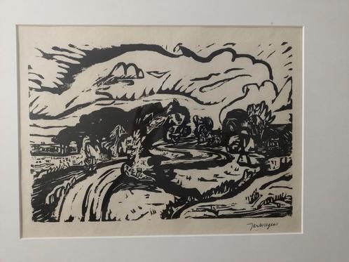 Houtsnede Jan Wiegers, Antiek en Kunst, Kunst | Etsen en Gravures, Ophalen of Verzenden