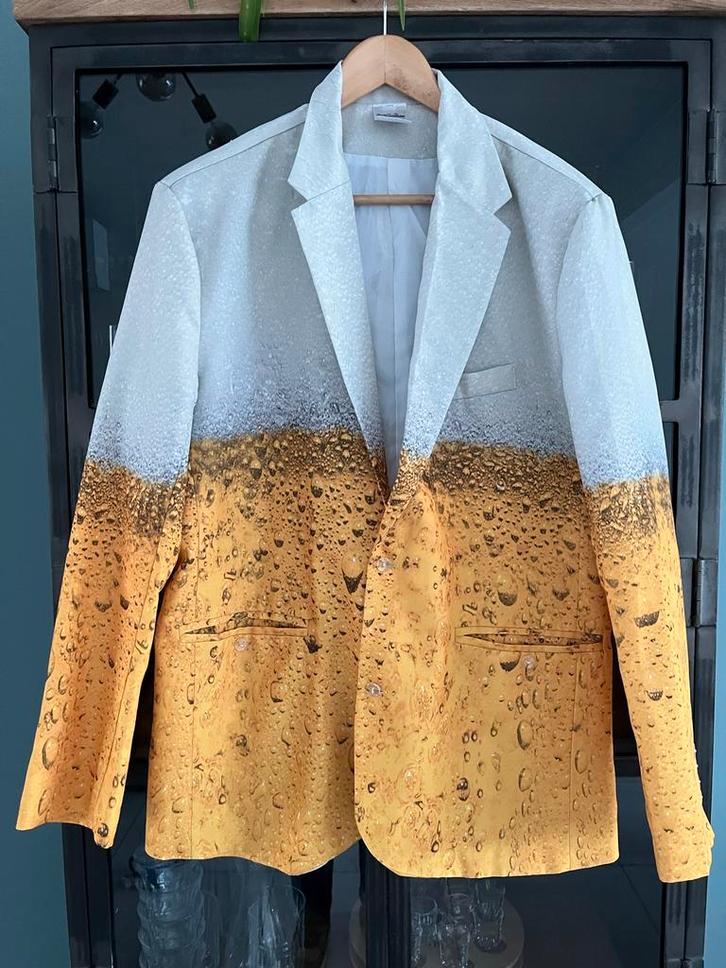 Carnaval Colbert met Bierprint - Maat 54, Kleding | Heren, Carnavalskleding en Feestkleding, Gedragen, Maat 52/54 (L), Ophalen of Verzenden
