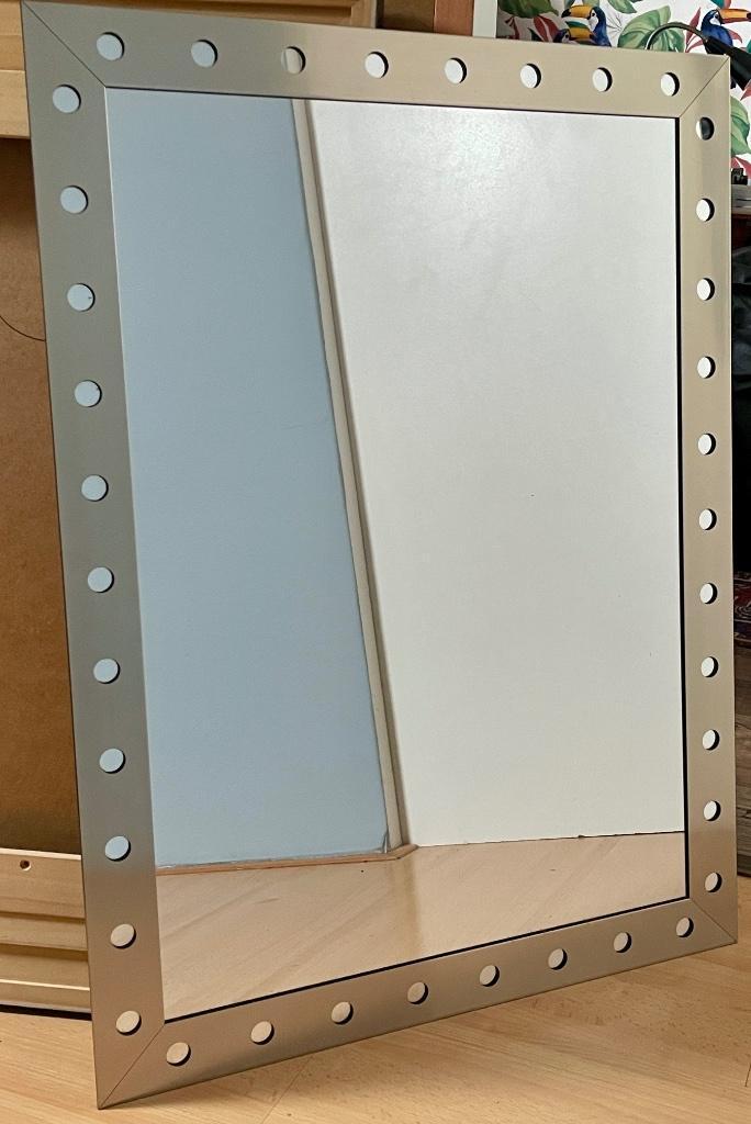 Moderne spiegels, geborsteld aluminium, 2 stuks, Huis en Inrichting, Woonaccessoires | Spiegels, Zo goed als nieuw, Minder dan 50 cm
