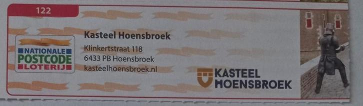 Postcodeloterij bon 122 Kasteel Hoensbroek, Tickets en Kaartjes, Kortingen en Cadeaubonnen, Drie personen of meer, Overige typen