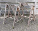 2 oude houten schragen, Doe-het-zelf en Verbouw, Werkbanken, Ophalen, Gebruikt
