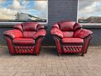 Twee Springvale Chesterfield fauteuils rood GRATIS BEZORGD, Ophalen of Verzenden, Gebruikt, 75 tot 100 cm, Leer