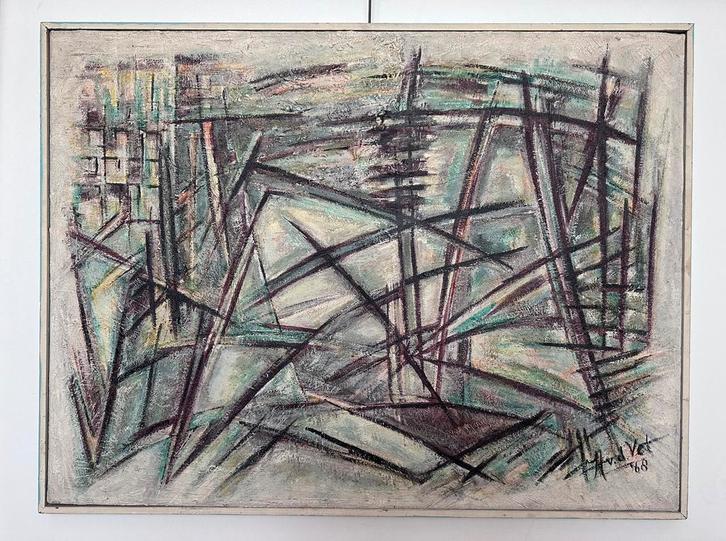 Abstract schilderij van Henk van der Vet 1968, vintage.., Antiek en Kunst, Kunst | Schilderijen | Abstract, Ophalen of Verzenden