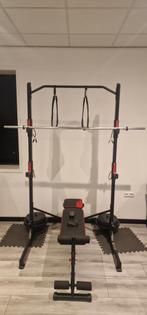Squatrack Domyos Decathlon incl. Barbell en 80kg gewichten!, Ophalen, Zo goed als nieuw, Fitnessbank