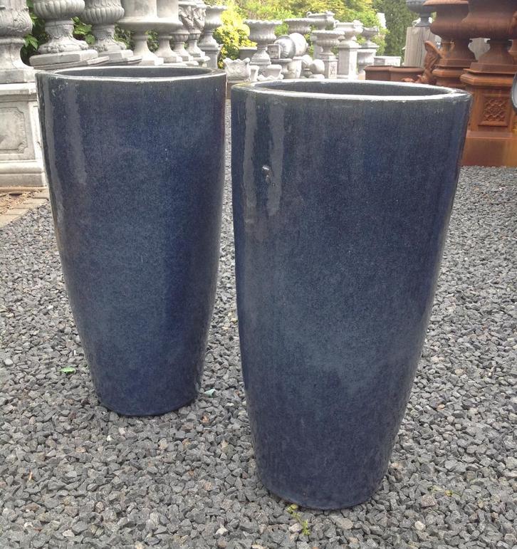 Grote geglazuurde potten antic grey bleu in twee maten., Tuin en Terras, Bloempotten, Nieuw, Terracotta, Binnen, Balkon, Tuin