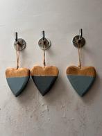 Drie Blauwe Houten Hartjes Wanddecoratie, Ophalen of Verzenden