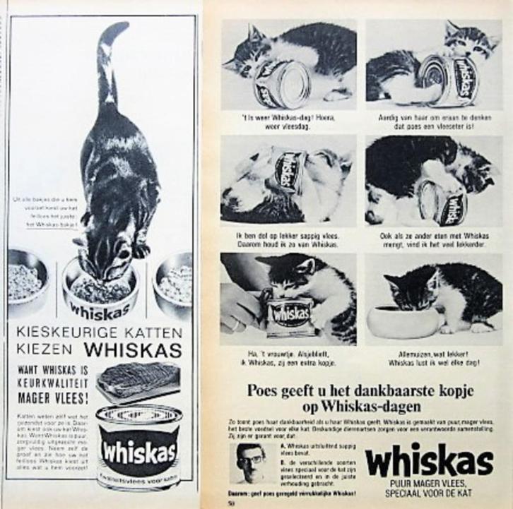 9 vintage advertenties reclames Whiskas kattenvoer 63-65 kat, Verzamelen, Merken en Reclamevoorwerpen, Gebruikt, Overige typen
