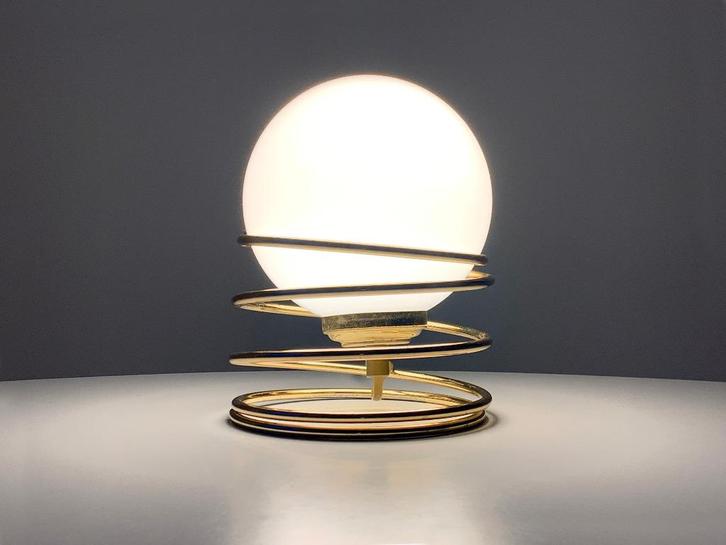 Vintage spiraallamp globe tafellamp seventies retro, Huis en Inrichting, Lampen | Tafellampen, Gebruikt, Minder dan 50 cm, Glas