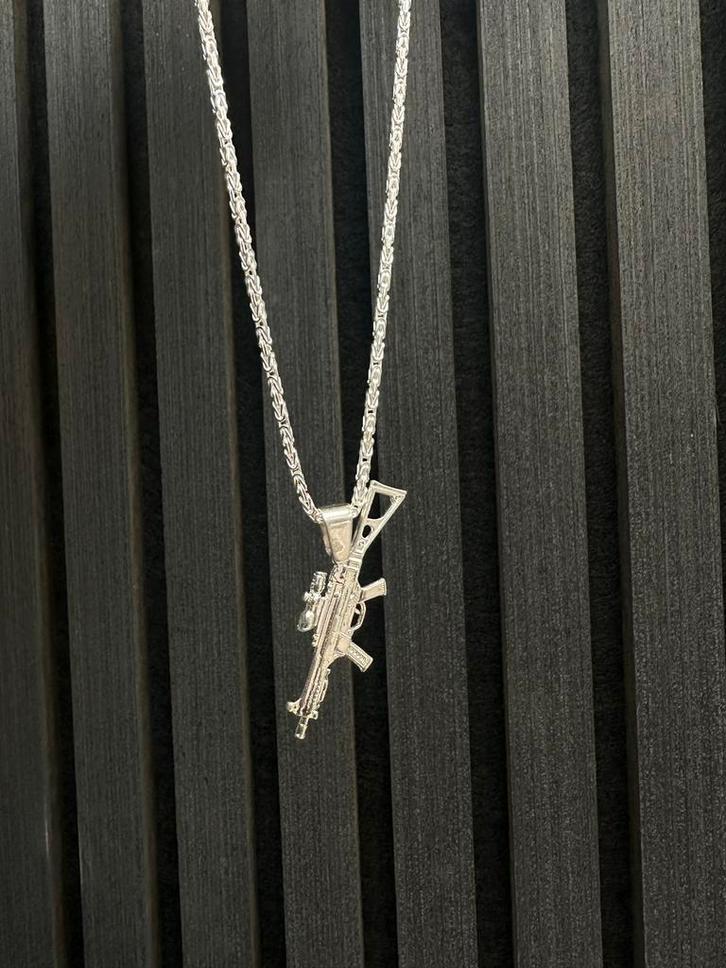 Zilveren Koningsketting met AK Hanger - 925 Zilver, Sieraden, Tassen en Uiterlijk, Kettingen, Nieuw, Zilver, Goud, Met hanger