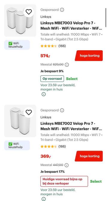 Linksys Velop Pro 7 (5x) - WiFi 7 - Tri-Band - 11000 Mbps beschikbaar voor biedingen