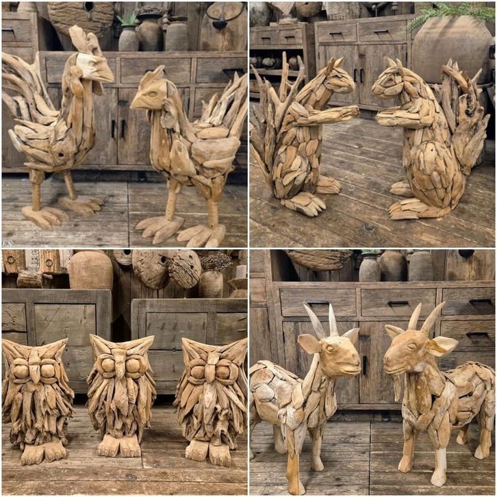 Handgemaakte Teakhouten Beelden, Tuin en Terras, Tuinbeelden, Nieuw, Dierenbeeld, Hout, Ophalen