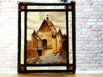 Glas in lood raamhanger met poort / kasteel gebrandschilderd, Ophalen of Verzenden