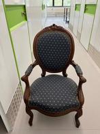 Antieke fauteuil met blauwe bekleding, Antiek en Kunst, Ophalen of Verzenden