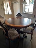 Ronde eiken tafel met fineer 120cm+6 stoelen, Huis en Inrichting, Tafels | Eettafels, Ophalen, Gebruikt, 100 tot 150 cm, Rond