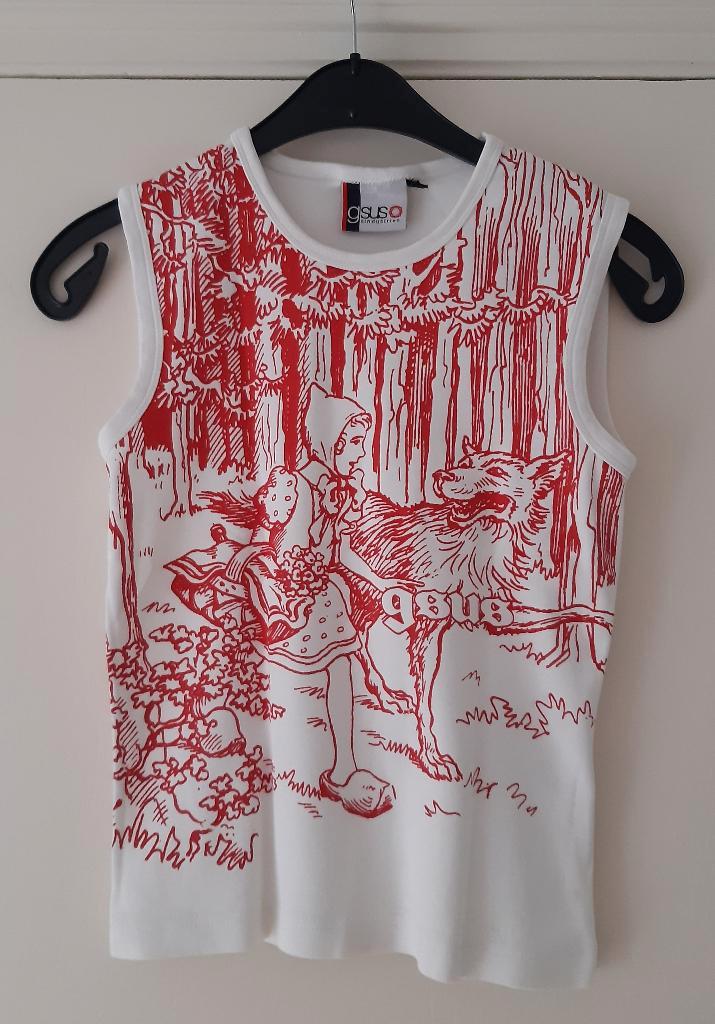 GSUS top, roodkapje, carnaval ?, wit rood, S, Kleding | Dames, Tops, Gedragen, Maat 36 (S), Overige kleuren, Zonder mouw, Ophalen of Verzenden