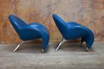 ZGANieuw! 1 blauwe leren Leolux Papageno design fauteuil, Leolux, Leolux, Design, 75 tot 100 cm