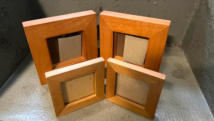 2 fotolijstjes hout inklapbaar, niet gratis wel betaalbaar, Huis en Inrichting, Woonaccessoires | Overige, Zo goed als nieuw, Ophalen