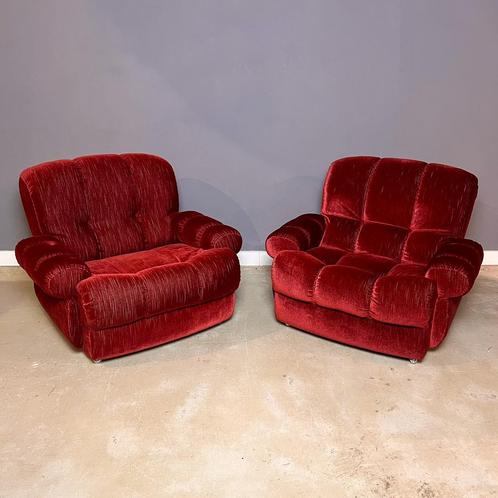 Set/2 lounge fauteuils in red velvet, Huis en Inrichting, Fauteuils, Zo goed als nieuw, Stof, 75 tot 100 cm, Verzenden