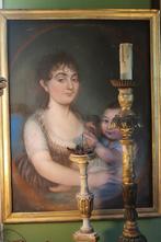 Antiek frans empire pastel portret schilderij bois dore kind, Ophalen of Verzenden