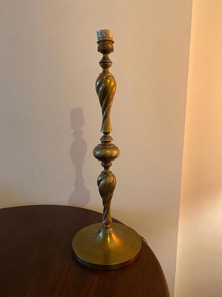 Vintage brass table lamp base - spiral twist design, Huis en Inrichting, Lampen | Tafellampen, Gebruikt, Minder dan 50 cm, Metaal