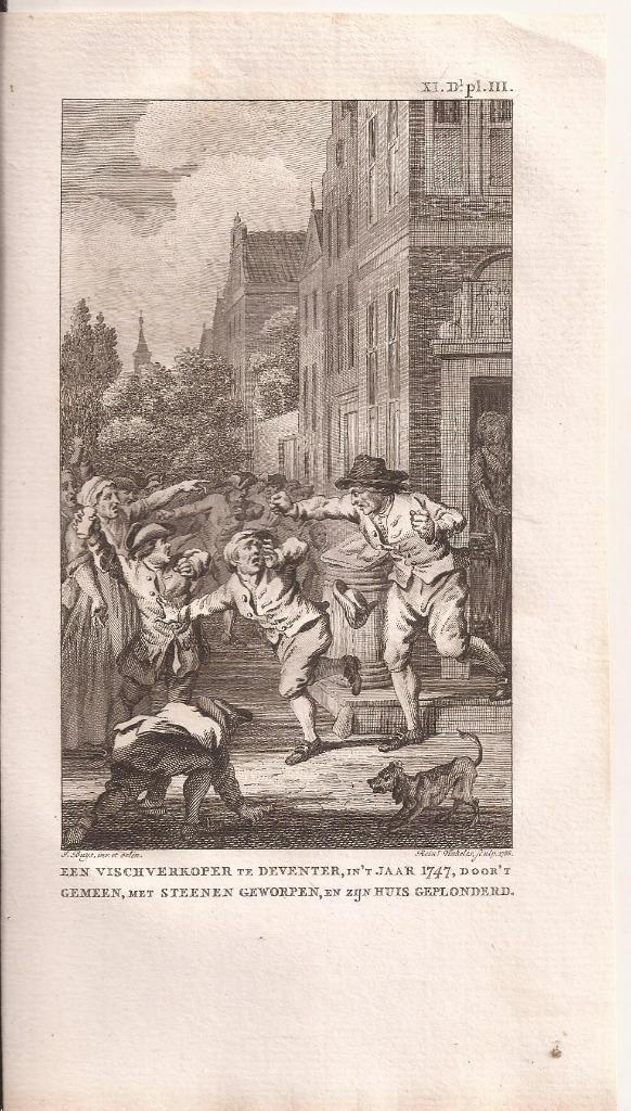 Deventer. Een vischverkoper te Deventer in 't jaar 1747, doo, Antiek en Kunst, Kunst | Etsen en Gravures, Ophalen of Verzenden