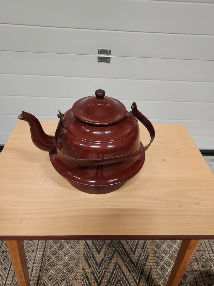 Oude Bruine Zakketel & Vergiet - Vintage Keuken, Antiek en Kunst, Antiek | Emaille, Ophalen