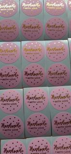 Nr.  1 :  Handmade with love stickers, roze,  90 stuks., Verzenden, Nieuw, Meerdere stickers
