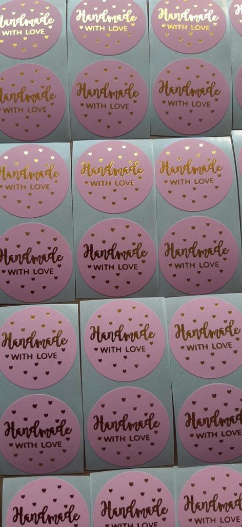 Nr.  1 :  Handmade with love stickers, roze,  90 stuks., Hobby en Vrije tijd, Stickers en Plaatjes, Nieuw, Meerdere stickers, Verzenden